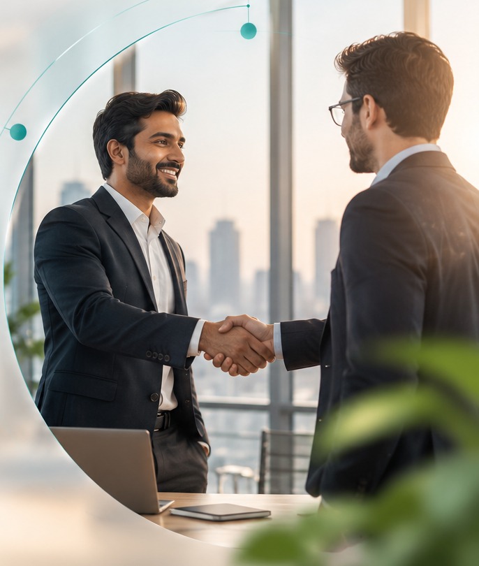 Professionals shaking hands in a business meeting
